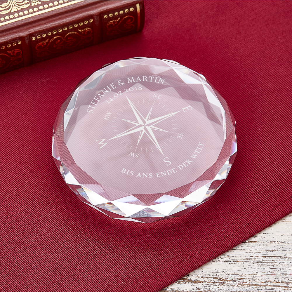 Kristall mit Gravur - Kompass - Personalisiert