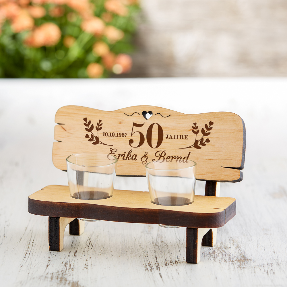 Schnapsbank Mit Gravur Zur Goldenen Hochzeit Personalisiert Holzbank 