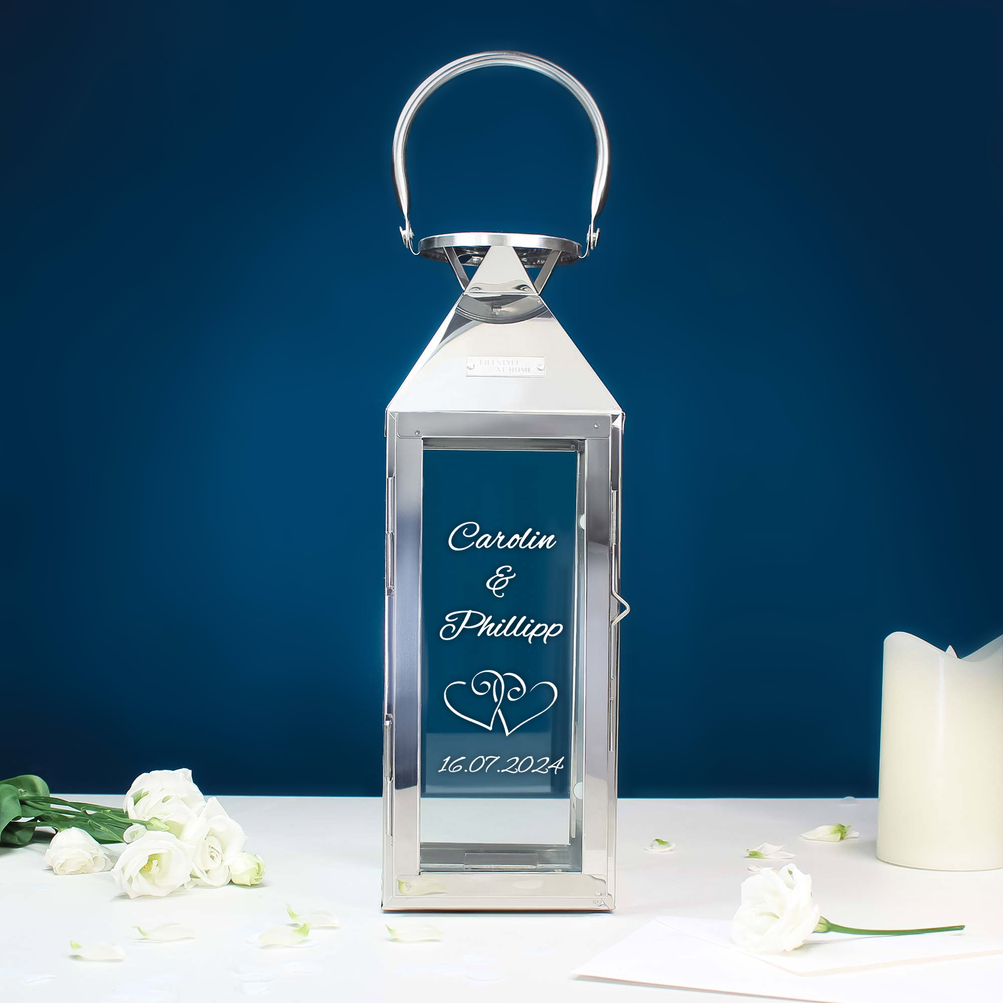 Laterne - Silber - Klein - Hochzeit - Herzen - Personalisiert Laterne - Silber - Klein - Hochzeit - Herzen - Personalisiert