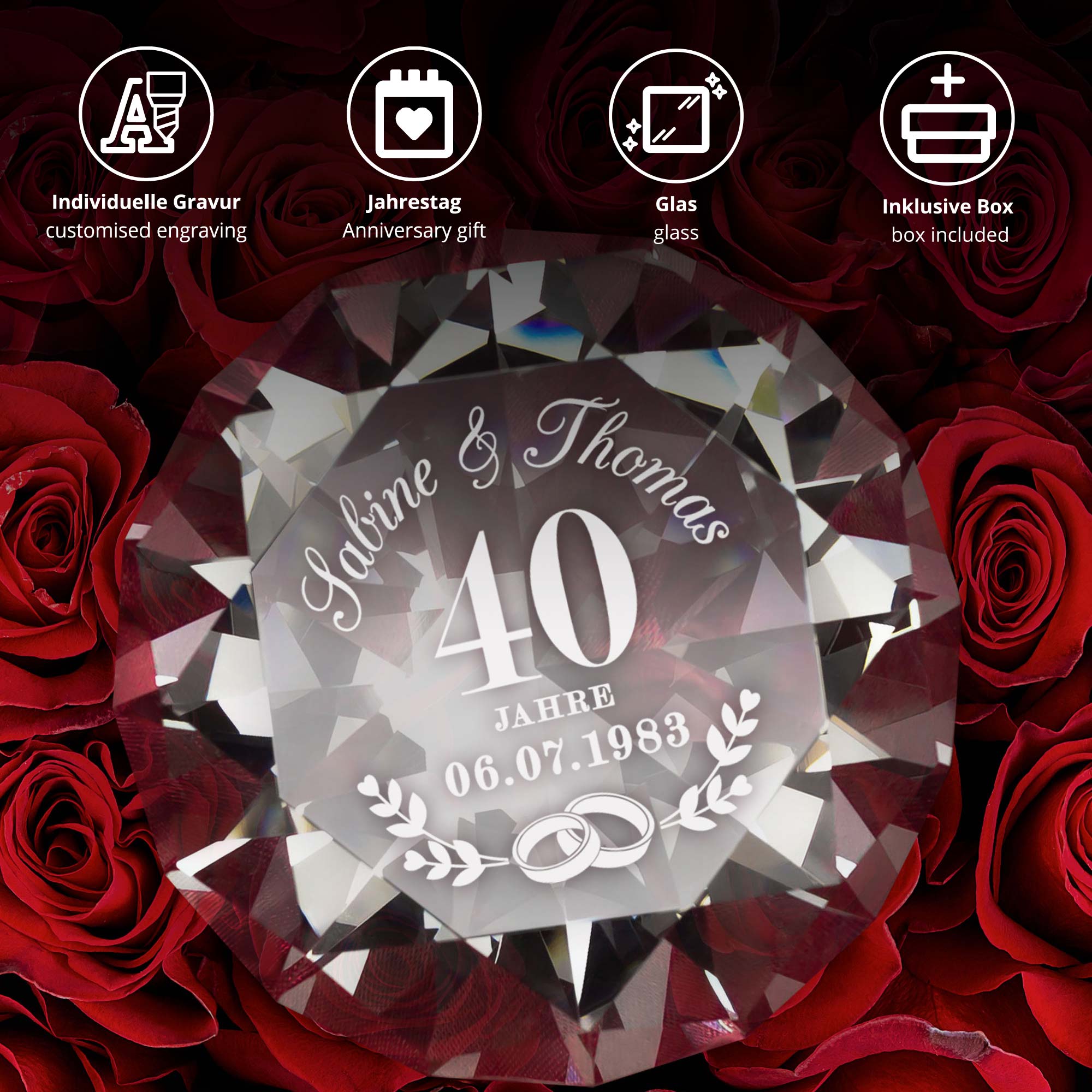 Kristall - Diamant - Rubinhochzeit - Personalisiert