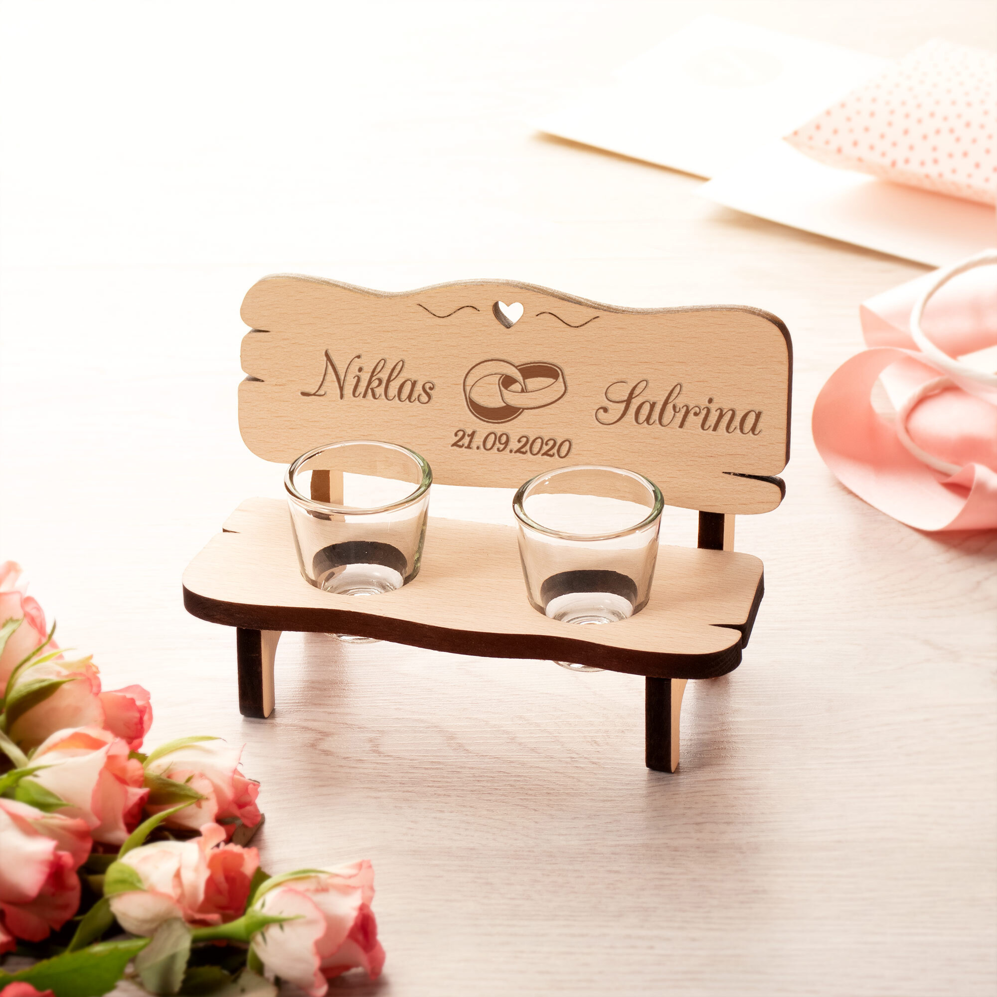 Schnapsbank mit Gravur zur Hochzeit - Personalisiert
