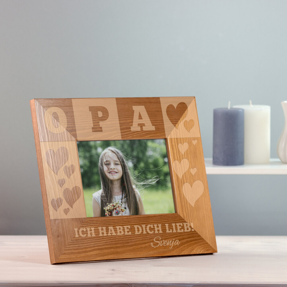 Bilderrahmen aus Holz mit Gravur für Opa - Personalisiert