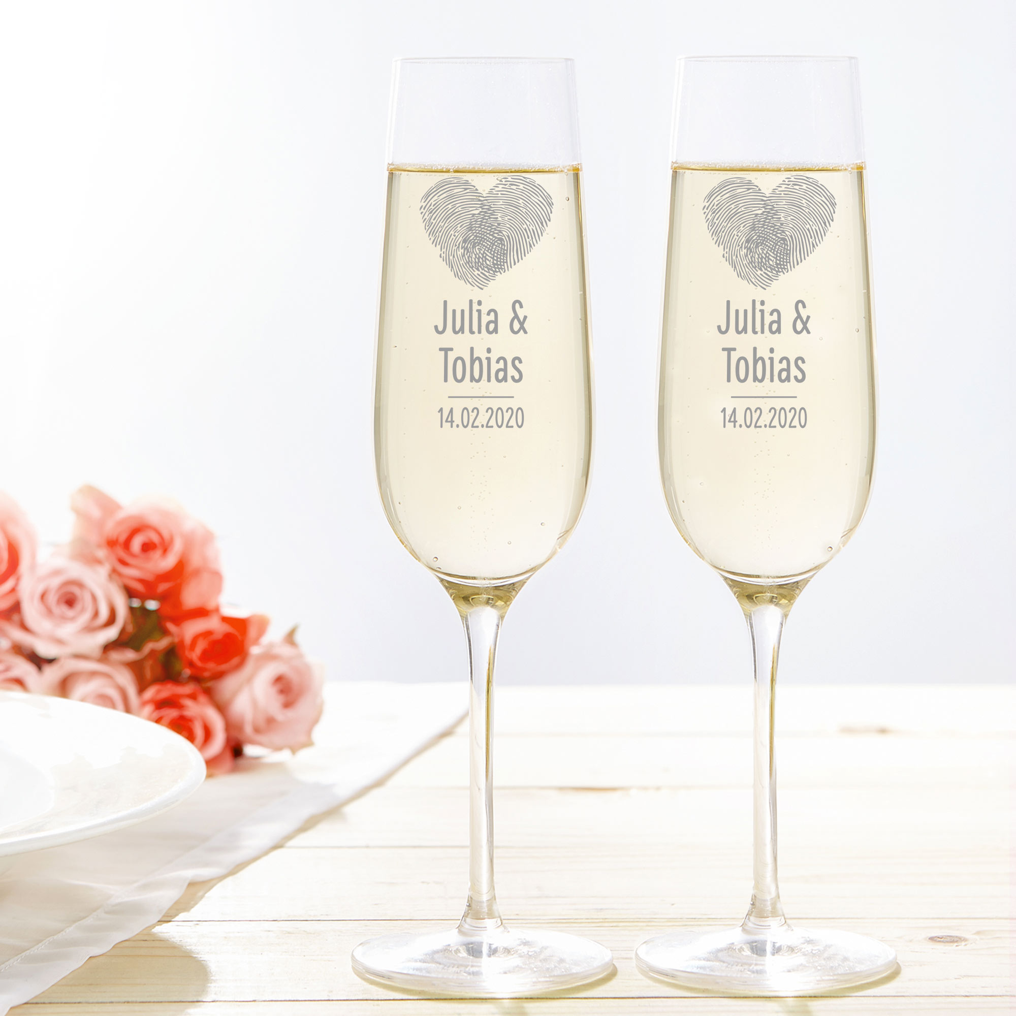 2er Set - Sektglas - Fingerabdruck Herz - Personalisiert