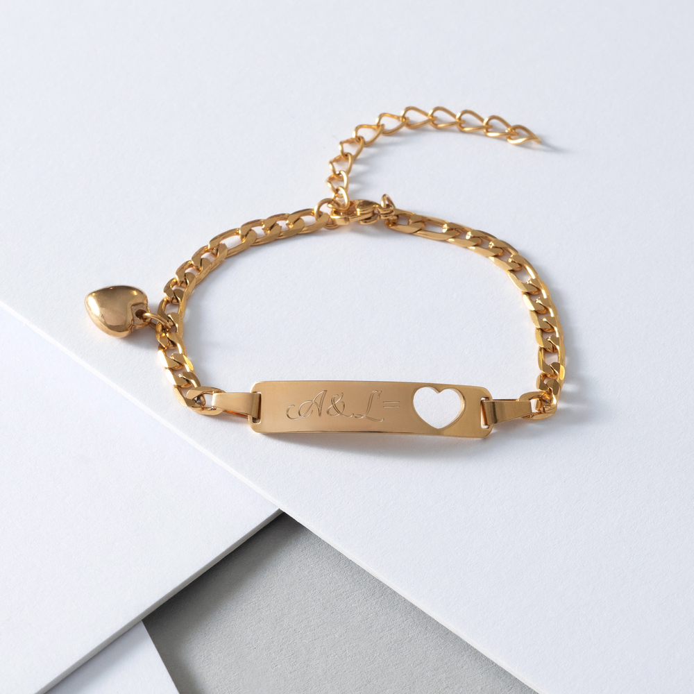 Armband mit Gravur - Initialen Herz - Gold - Personalisiert