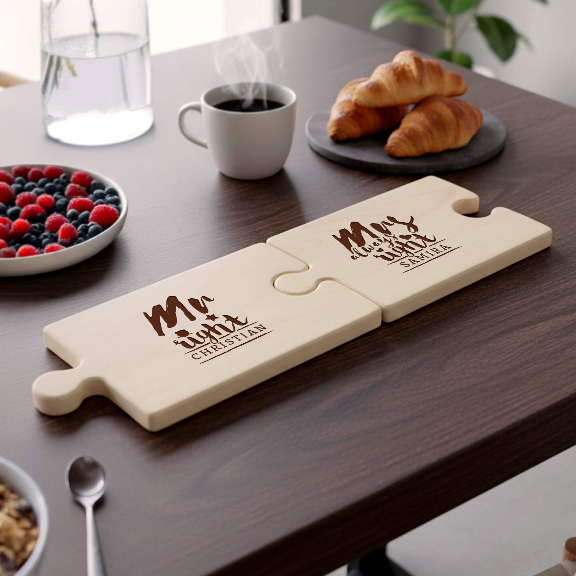 Puzzle Brett mit Gravur zur Hochzeit - 2er Set - Mr & Mrs Right