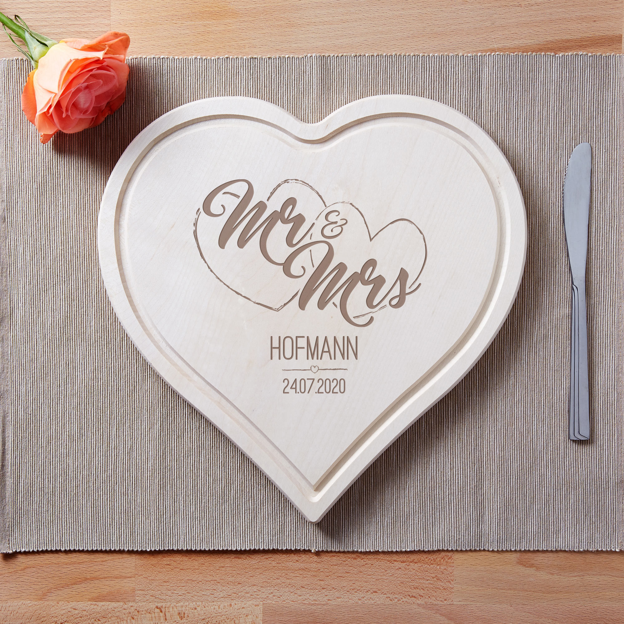 Herzbrett - Mr & Mrs - Personalisiert
