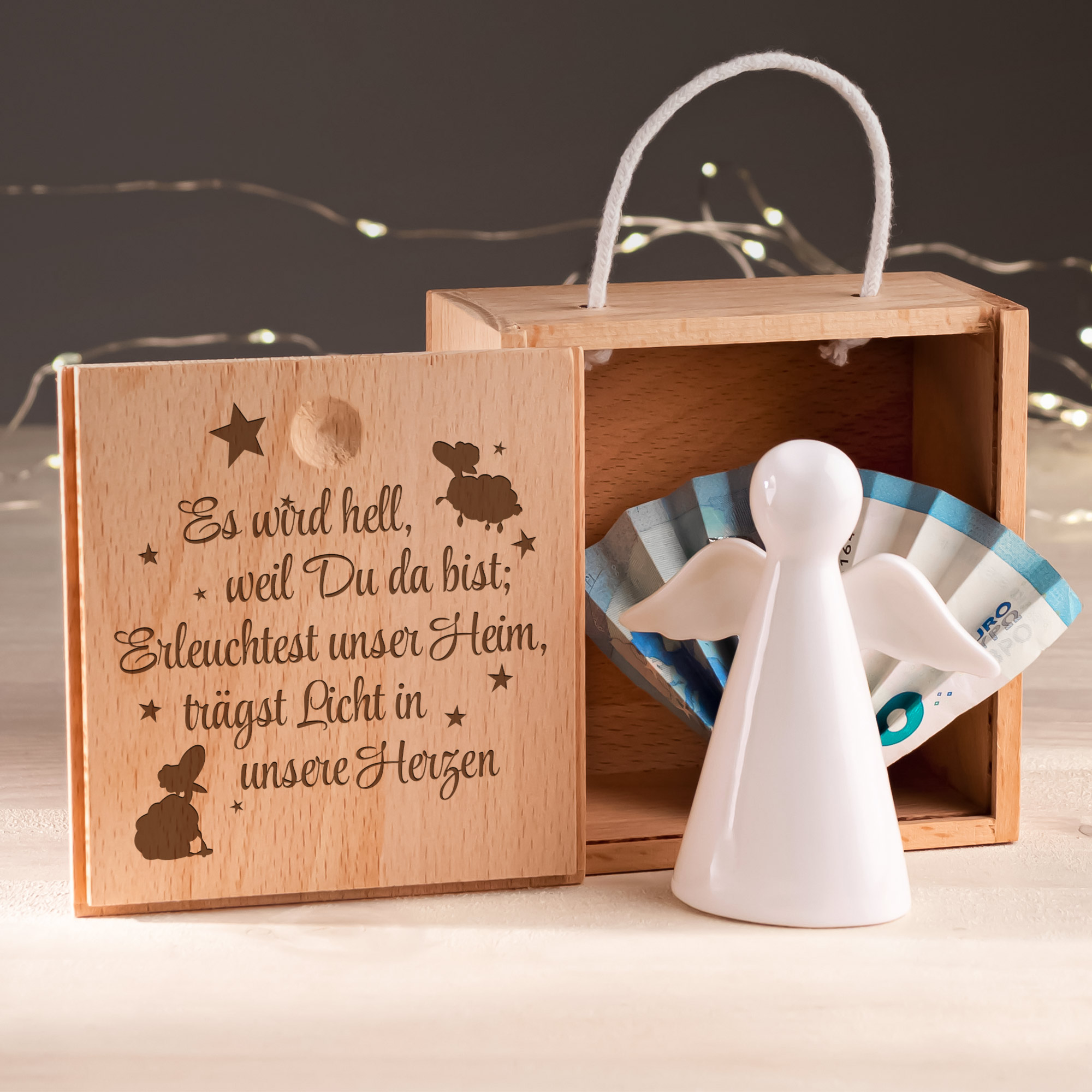 Engel in Holzbox - Taufe - Es wird hell... - Standard Engel in Holzbox - Taufe - Es wird hell... - Standard