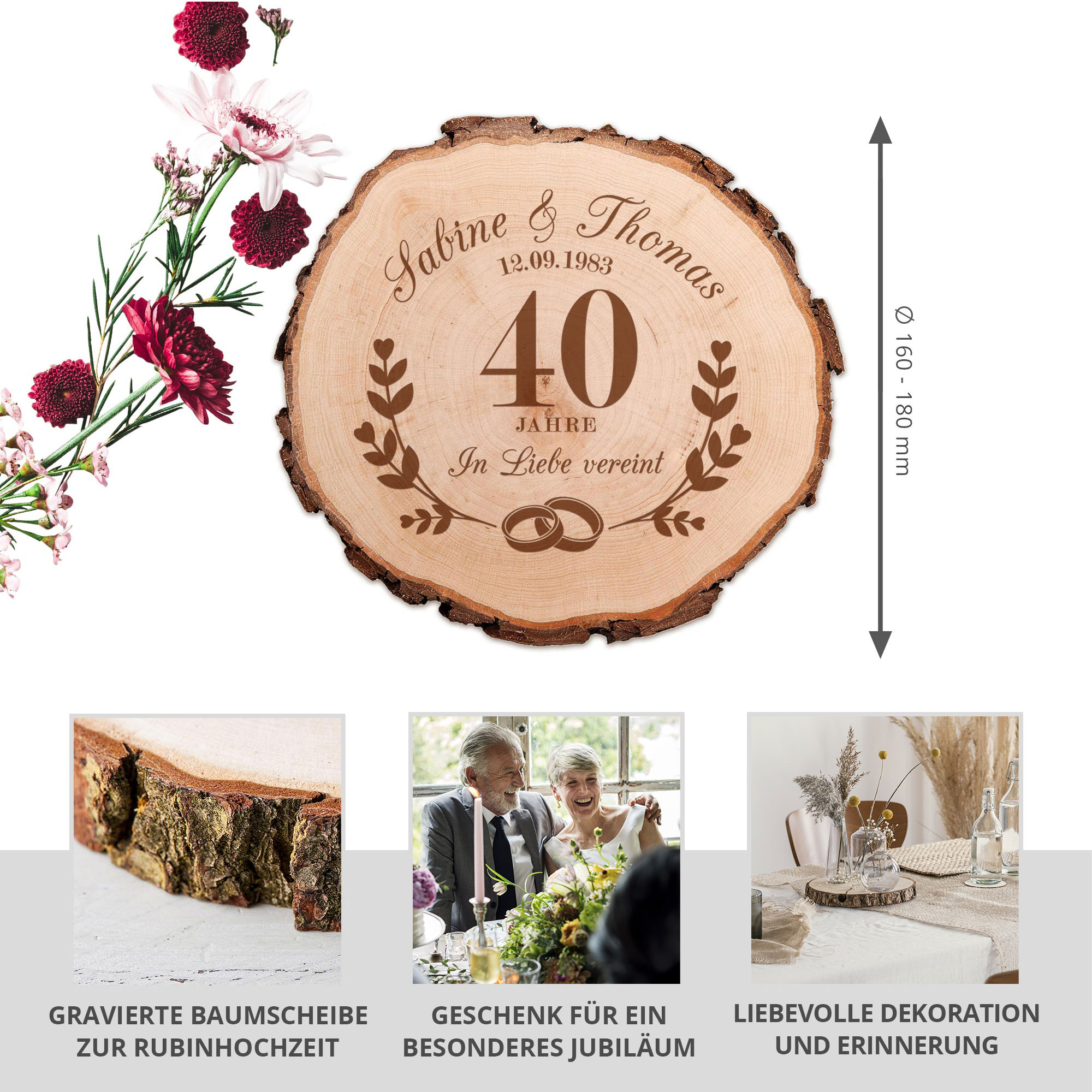 Baumscheibe - Rubinhochzeit - Personalisiert