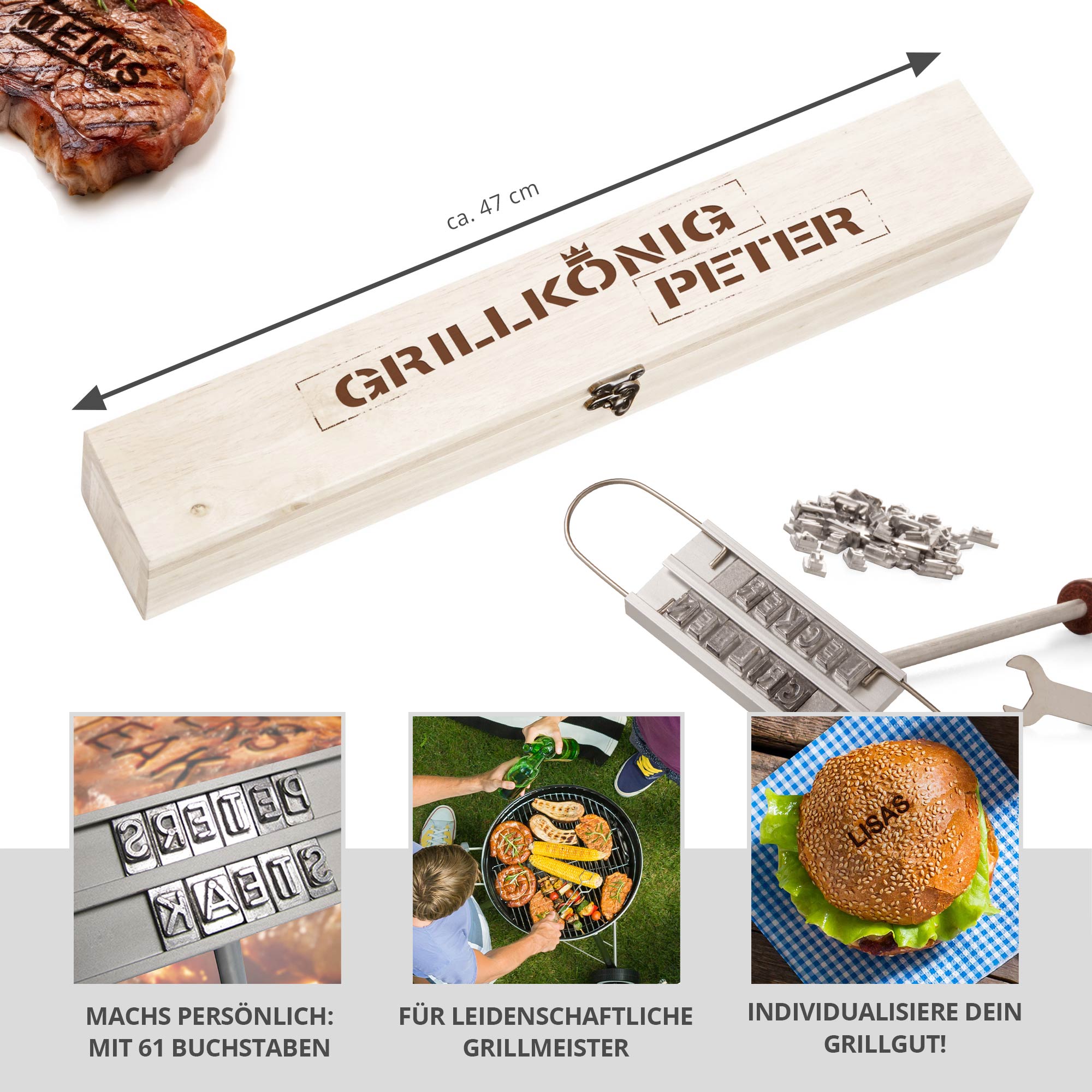 BUNDLE - Grillbrandeisen + Box für Grillbrandeisen - Grillkönig - Personalisiert