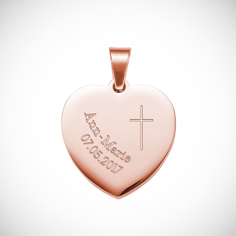 Herz Anhänger Kette mit Gravur - Roségold - Kreuz - Personalisiert