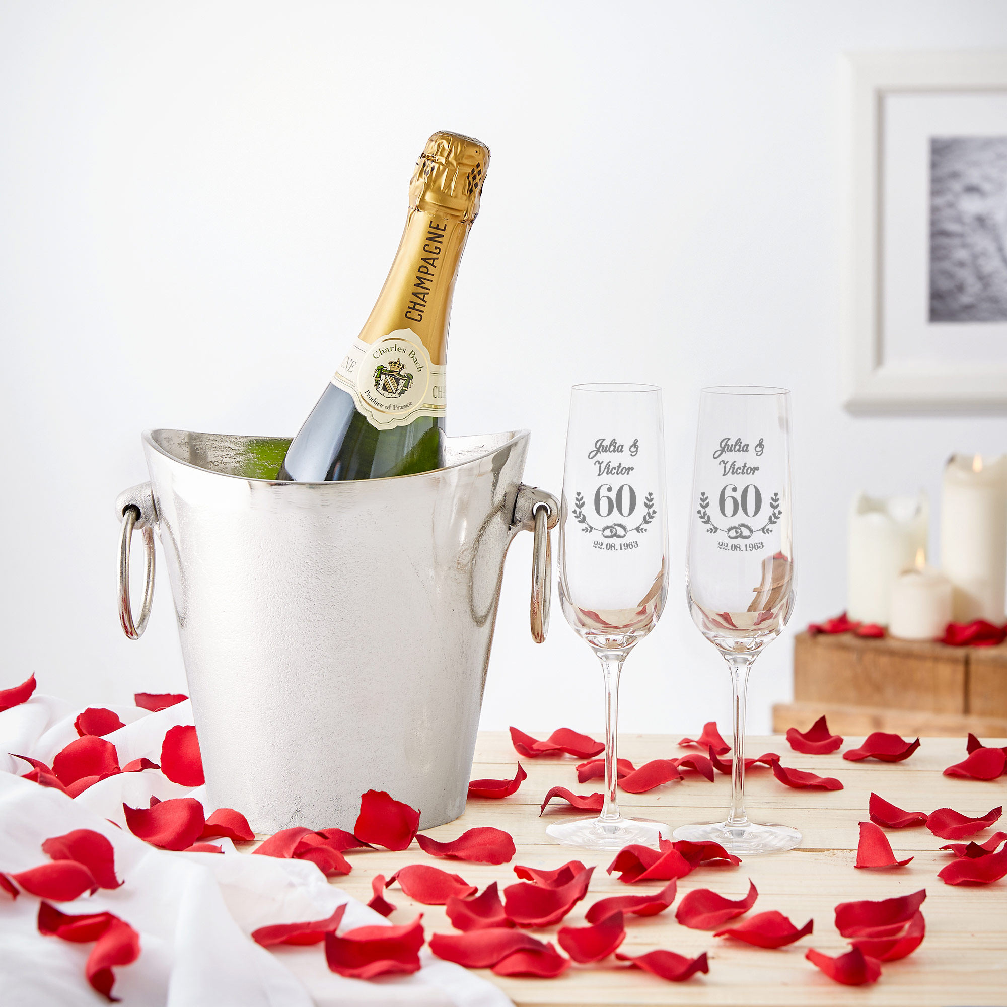 2er Set Sektgläser - Diamant Hochzeit - Personalisiert
