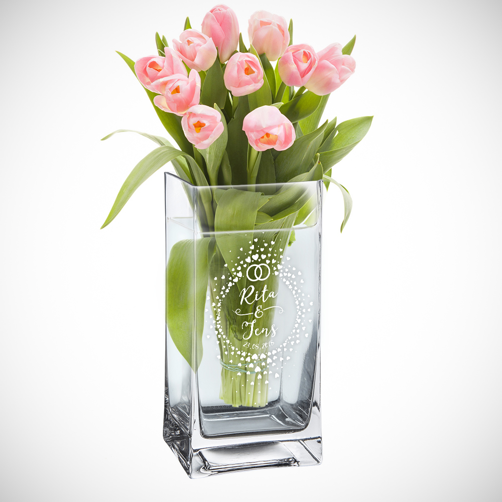 Vase - Eckig - Kreis aus Herzchen - Ringe - Personalisiert