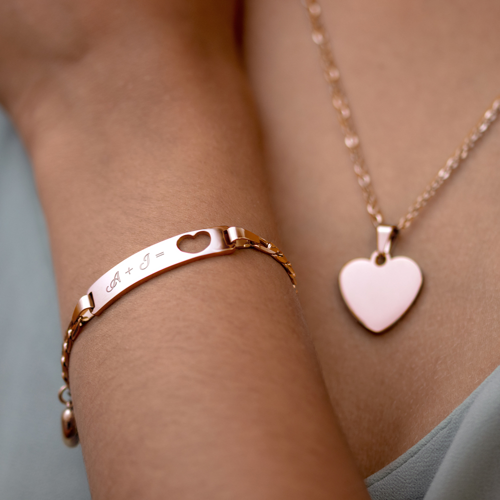 Armband mit Gravur - Initialen Herz - Roségold - Personalisiert