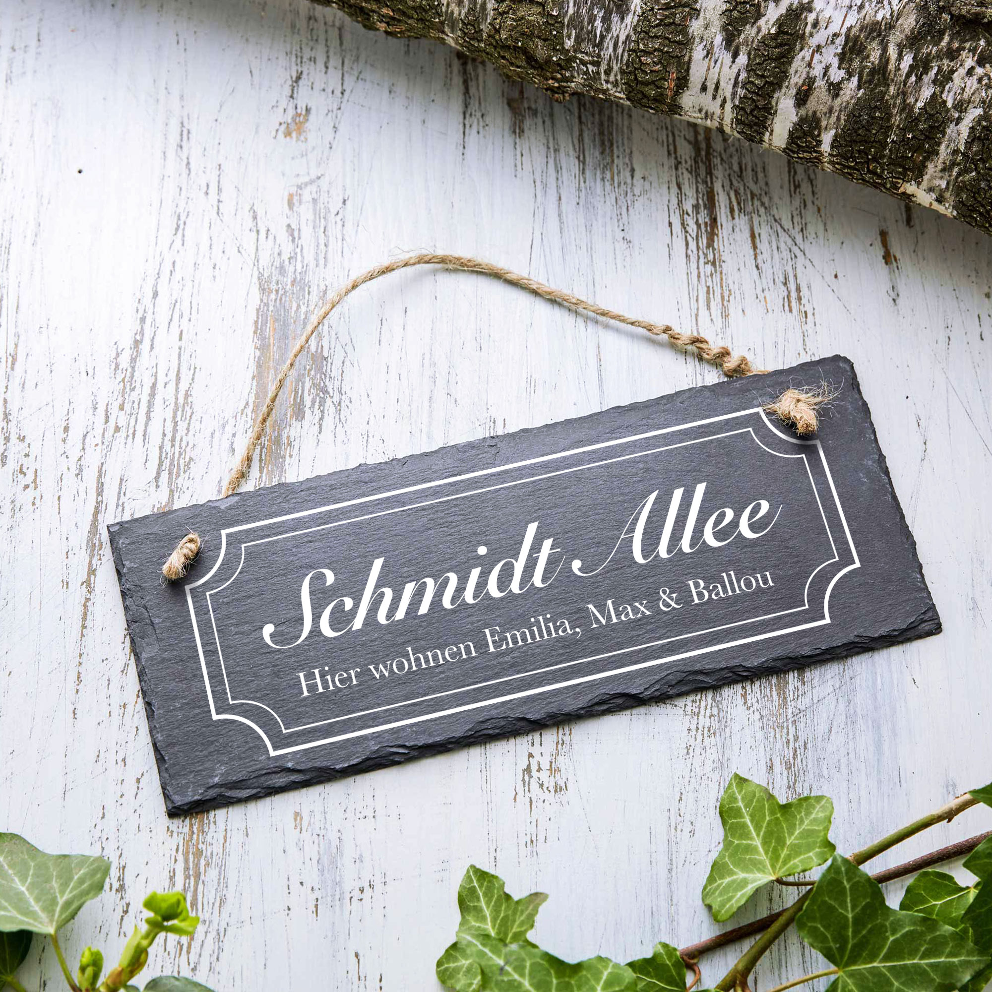 Schiefertafel zum Aufhängen mit Gravur - Türschild Schieferplatte