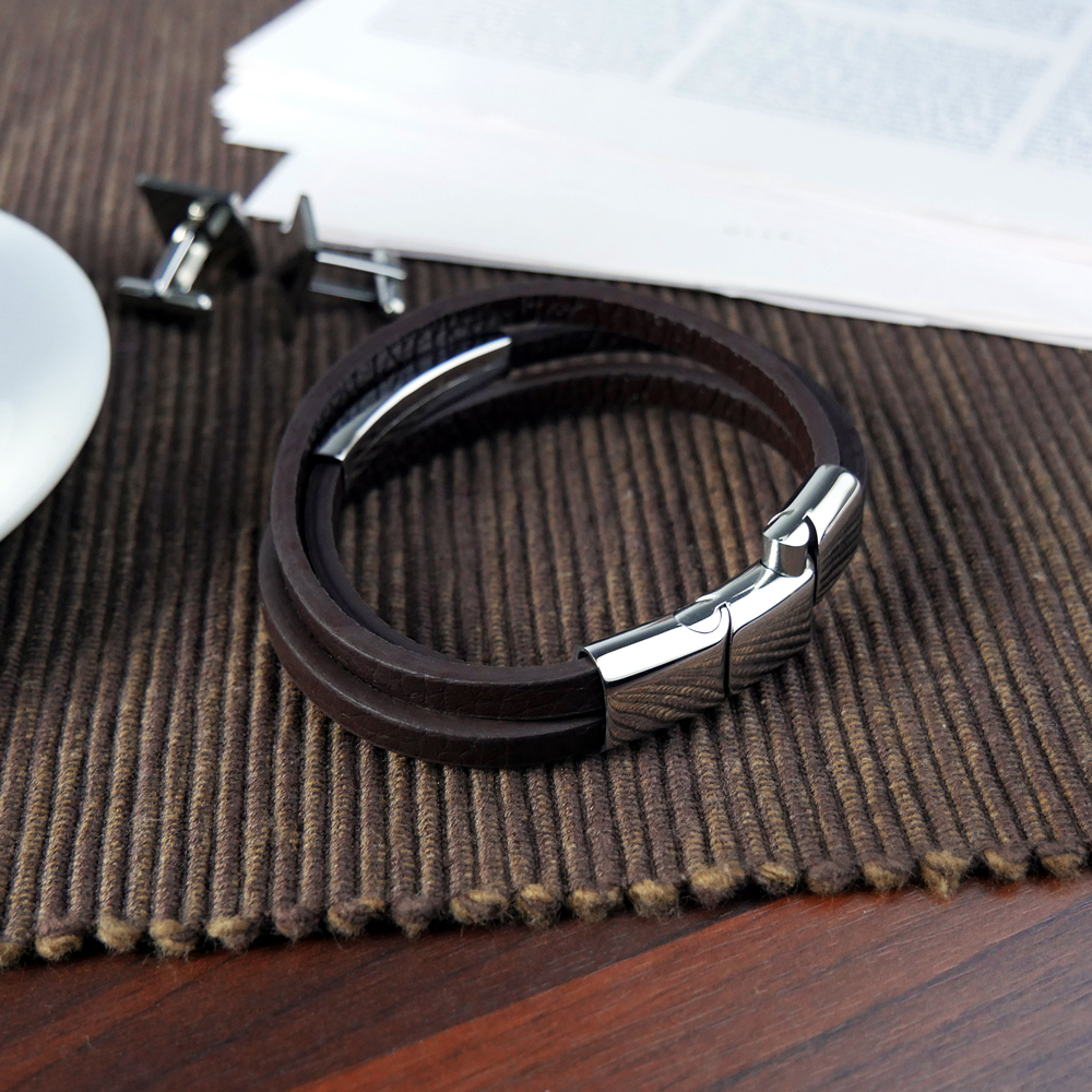 Lederarmband - 3er schmal - Braun - 2 Namen - Personalisiert