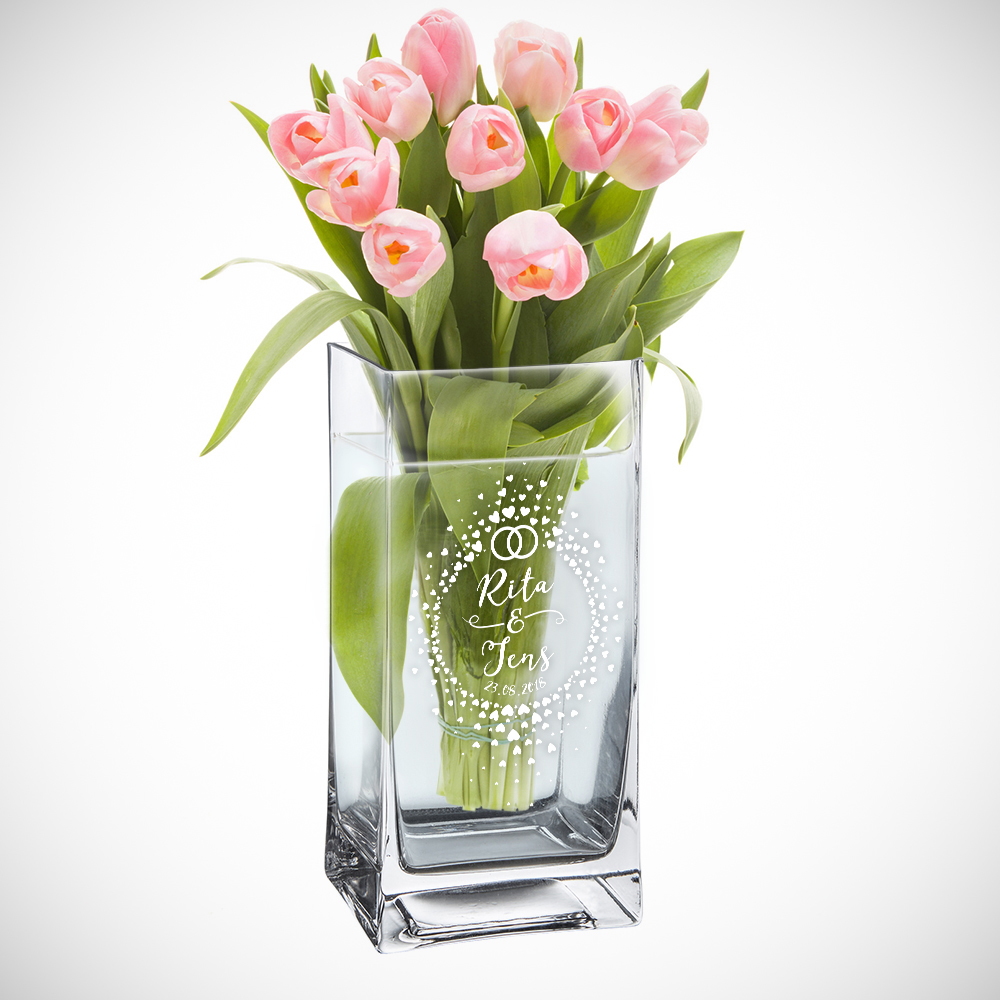 Vase mit Gravur zur Hochzeit - Kreis aus Herzen - Personalisiert